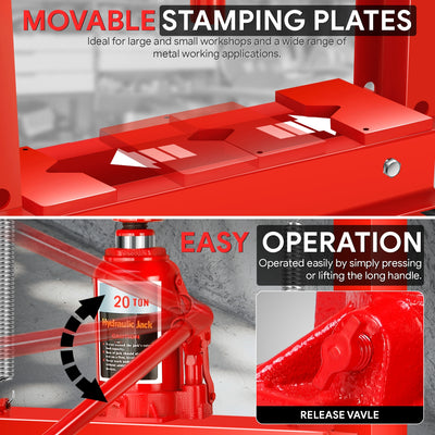 28.7 in. Max H-Frame 20-Ton Hydraulic Shop Press<br>Adjustable Benchtop Work Table