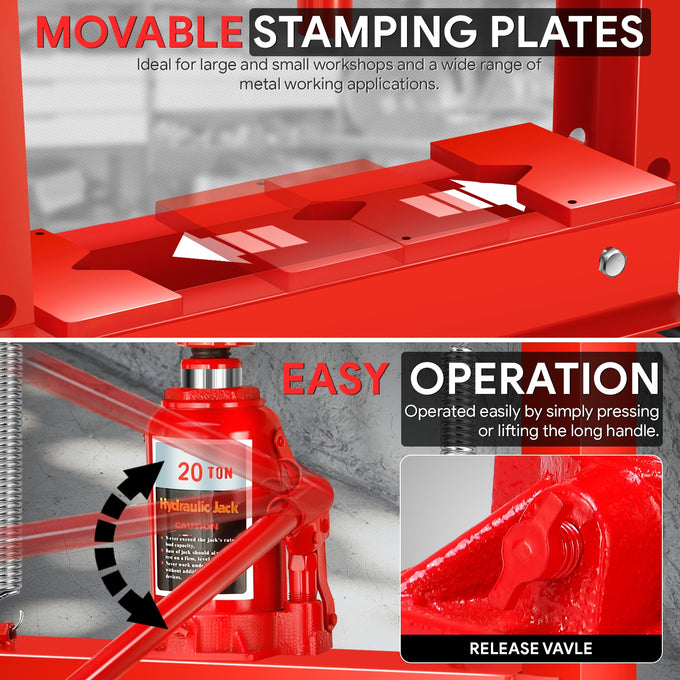 28.7 in. Max H-Frame 20-Ton Hydraulic Shop Press<br>Adjustable Benchtop Work Table