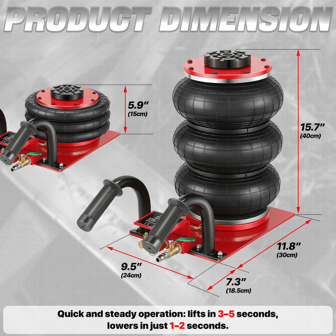 7700lbs 5.9 in. -15.7 in. Short Handle Air Bag Jack<br>w/5 Built Steel Tubes