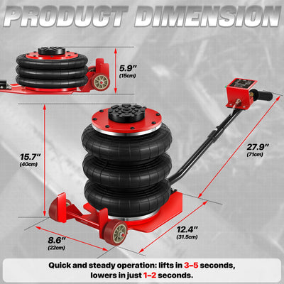 7700lbs 5.9 in. -15.7 in. Long Handle Air Bag Jack<br>w/5 Built Steel Tubes