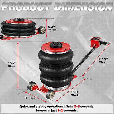 11000lbs 6.4 in. -15.7 in. Long Handle Air Bag Jack<br>w/5 Built Steel Tubes