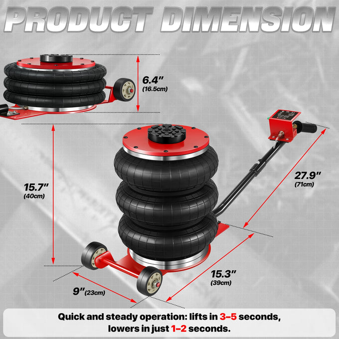 11000lbs 6.4 in. -15.7 in. Long Handle Air Bag Jack<br>w/5 Built Steel Tubes