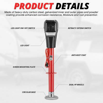 12V DC 3500lbs Electric Power Tongue Trailer Jack<br>Lifting Range To Be 31.5 in-50.2 in.