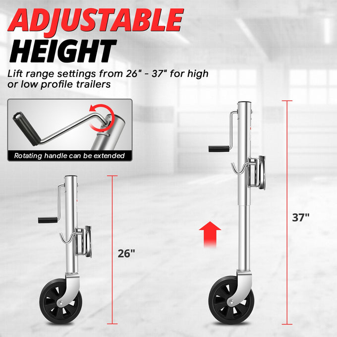 26-37 in. 2000lbs Dual Wheel Trailer Jack<br>Fits 1.96 to 4.52 in. Trailer Tongues
