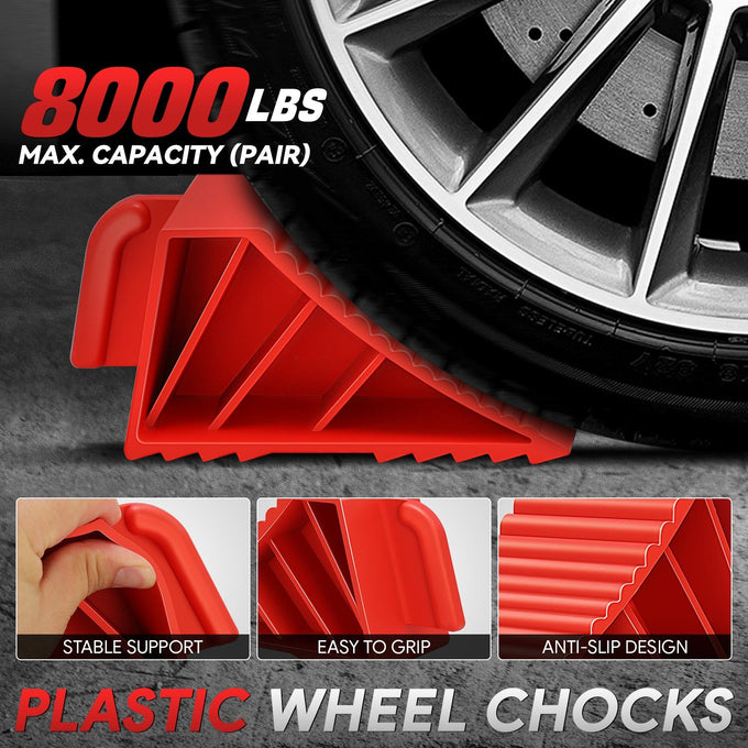 2pcs Plastic Dual Wheel Stopper Chocks <br> 8.2 in L x 3.4 in W x 3.9 in. H