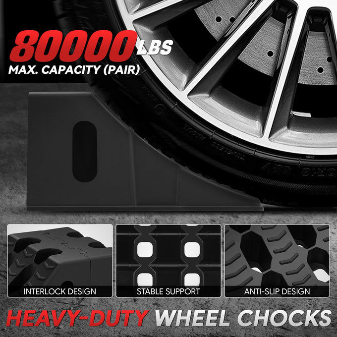 2pcs Plastic Dual Wheel Stopper Chocks <br> 17.7 L x 8.1 W x 4.6 H in.