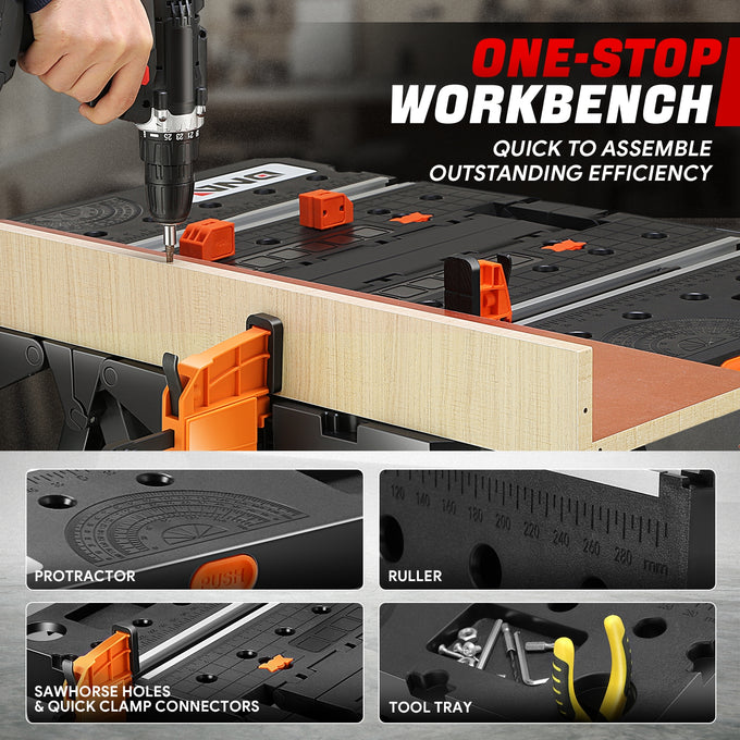 2-in-1 Multifunctional Folding Workbench Table <br> Unfold Size(in.): 25 X 31.1 X 31.8