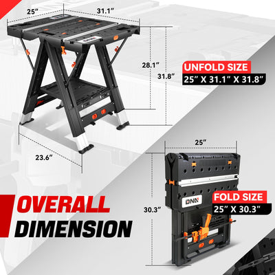 2-in-1 Multifunctional Folding Workbench Table <br> Unfold Size(in.): 25 X 31.1 X 31.8