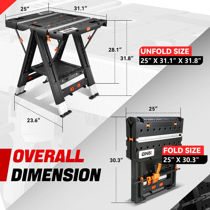 2-in-1 Multifunctional Folding Workbench Table <br> Unfold Size(in.): 25 X 31.1 X 31.8