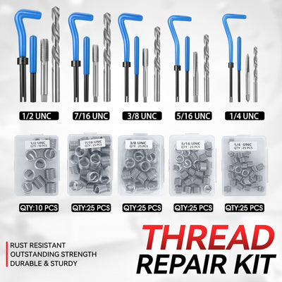 261Pcs Helicoil Type Thread Repair Kit Set <br>Rethread Stripped Metric w/Heavy Duty Plastic Case