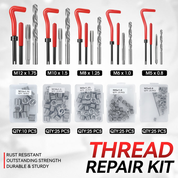 261Pcs Helicoil Type Thread Repair Kit Set <br>Rethread Stripped Metric w/Heavy Duty Plastic Case