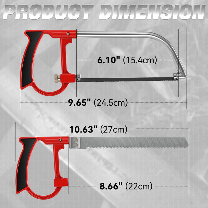 7PCS Zinc-Alloy Hacksaw Set (8.66 & 6.10 in. Frames) <br> with 6 Blades and Ergonomic Handle