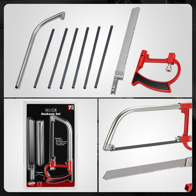 7PCS Zinc-Alloy Hacksaw Set (8.66 & 6.10 in. Frames) <br> with 6 Blades and Ergonomic Handle