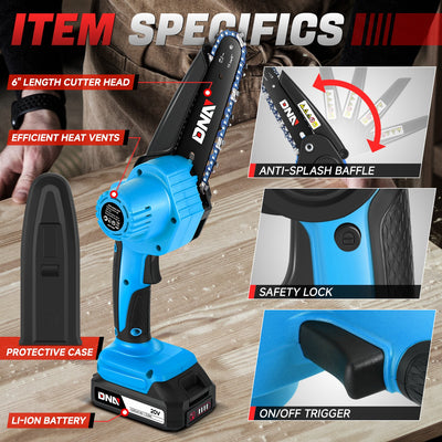 6 in. 20V Electric Cordless Mini Chain Saw Set <br> Dimensions: 4.3 in.L x 4.72 in.W x 14.9 in.H