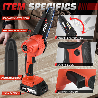 6 in. 20V Electric Cordless Mini Chain Saw Set <br> Dimensions: 4.3 in.L x 4.72 in.W x 14.9 in.H