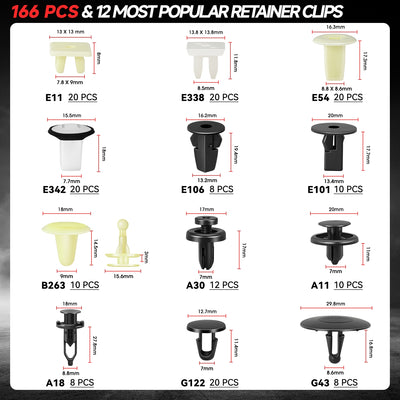 166PCS Nylon Automotive Fasteners kit <br> Universal fit for most vehicles