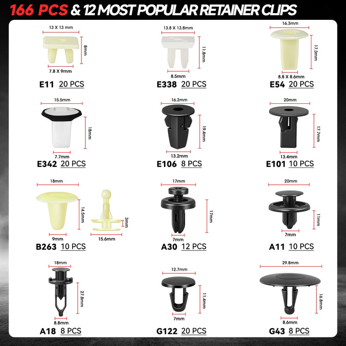 166PCS Nylon Automotive Fasteners kit <br> Universal fit for most vehicles