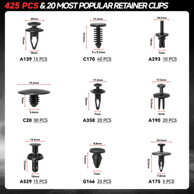 425PCS Nylon Automotive Fasteners kit <br> Universal fit for most vehicles
