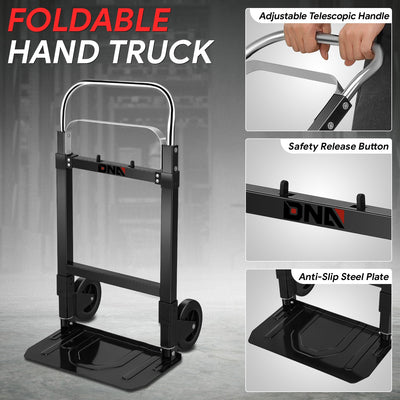 Retractable Handle 200lbs Aluminum Foldable Hand Truck<br>Overall Dimension 16.1 in. x 17.9 in. x 43.3 in,