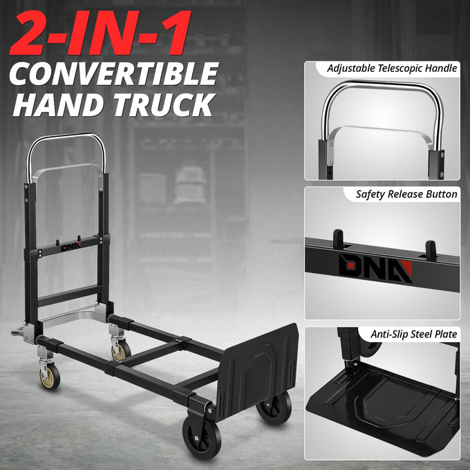 Retractable Handle 660lbs Aluminum Platform Hand Truck<br>Unfolded Dimensions: 43.9 in. X 36 in. X 16 in.