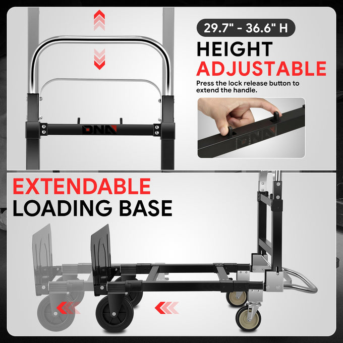 Retractable Handle 660lbs Aluminum Platform Hand Truck<br>Unfolded Dimensions: 43.9 in. X 36 in. X 16 in.