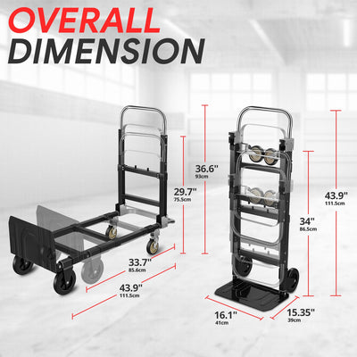 Retractable Handle 660lbs Aluminum Platform Hand Truck<br>Unfolded Dimensions: 43.9 in. X 36 in. X 16 in.