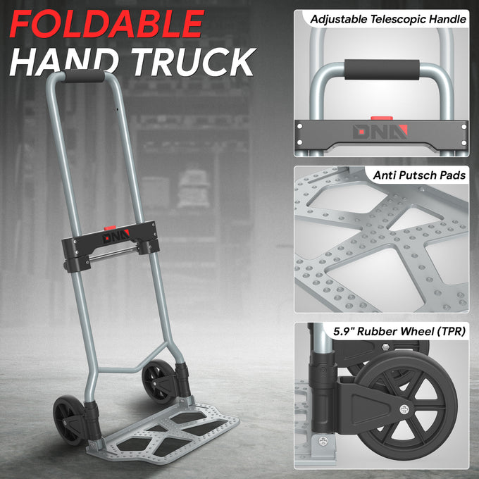 220lbs Load Adjustable Foldable Steel Hand Truck <br> Folding Plate Size: 16.5 in.Lx 11 in.W