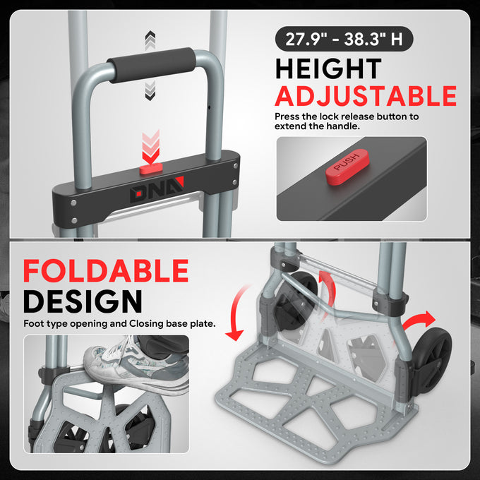 220lbs Load Adjustable Foldable Steel Hand Truck <br> Folding Plate Size: 16.5 in.Lx 11 in.W