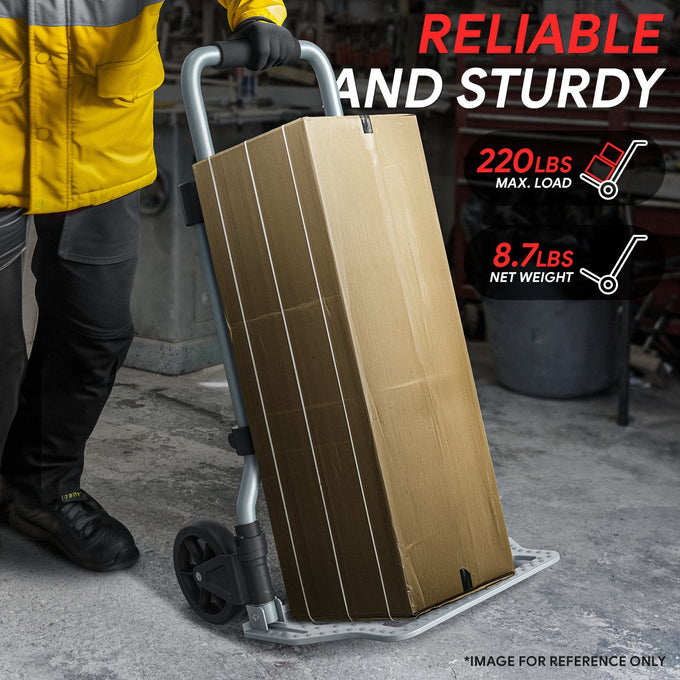 220lbs Load Adjustable Foldable Steel Hand Truck <br> Folding Plate Size: 16.5 in.Lx 11 in.W