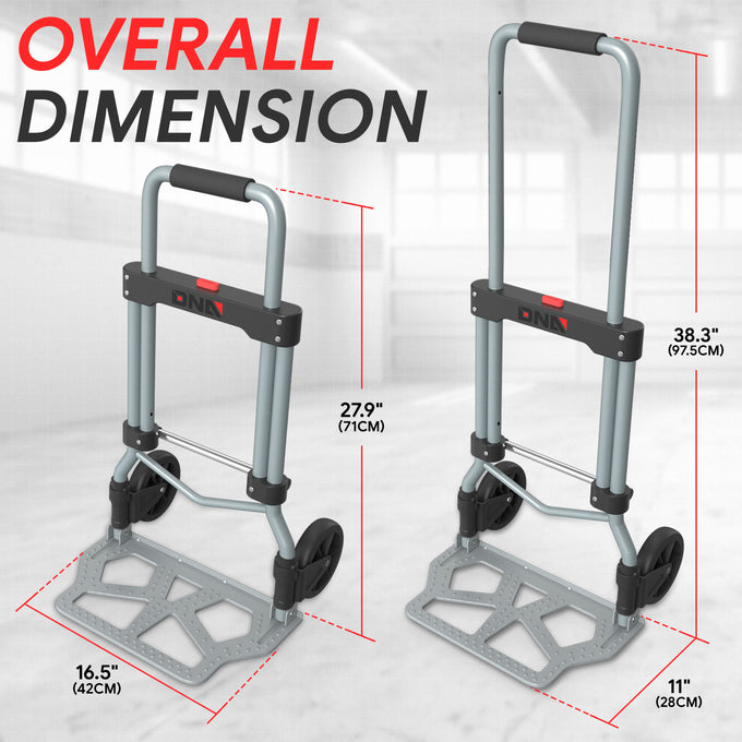 220lbs Load Adjustable Foldable Steel Hand Truck <br> Folding Plate Size: 16.5 in.Lx 11 in.W