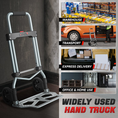 220lbs Load Adjustable Foldable Steel Hand Truck <br> Folding Plate Size: 16.5 in.Lx 11 in.W
