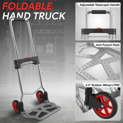 220lbs Load Adjustable Foldable Steel Hand Truck <br> Folding Plate Size: 16.5 in.Lx 11 in.W