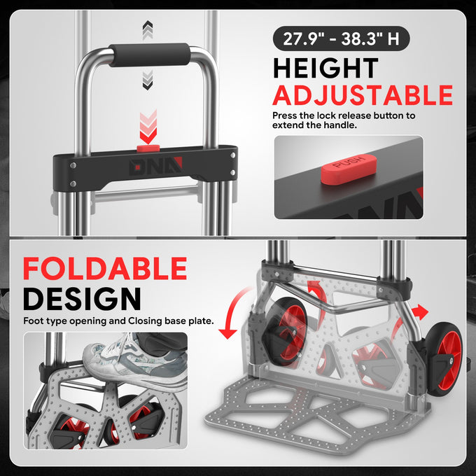 220lbs Load Adjustable Foldable Steel Hand Truck <br> Folding Plate Size: 16.5 in.Lx 11 in.W