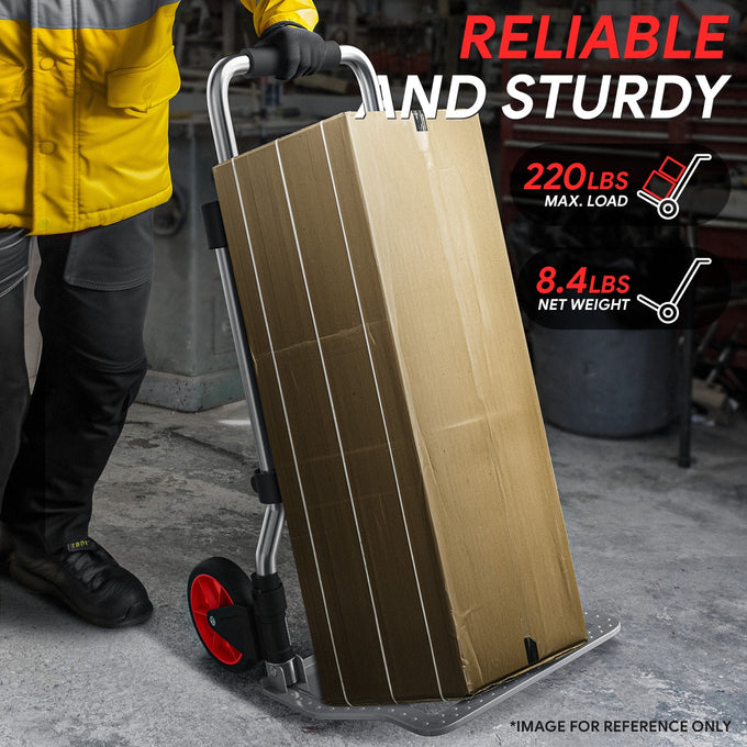220lbs Load Adjustable Foldable Steel Hand Truck <br> Folding Plate Size: 16.5 in.Lx 11 in.W