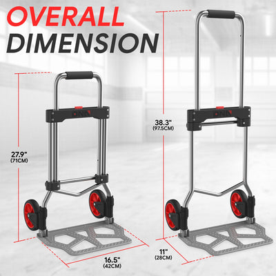 220lbs Load Adjustable Foldable Steel Hand Truck <br> Folding Plate Size: 16.5 in.Lx 11 in.W