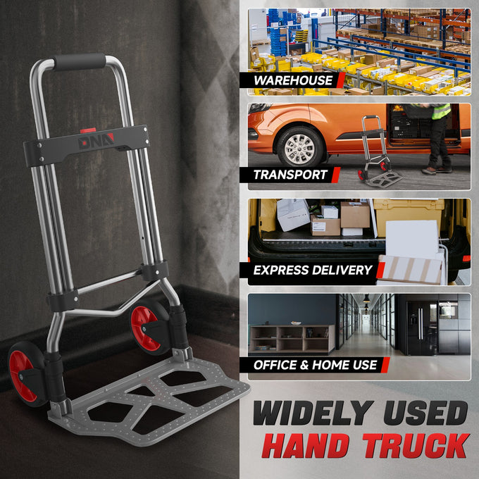 220lbs Load Adjustable Foldable Steel Hand Truck <br> Folding Plate Size: 16.5 in.Lx 11 in.W