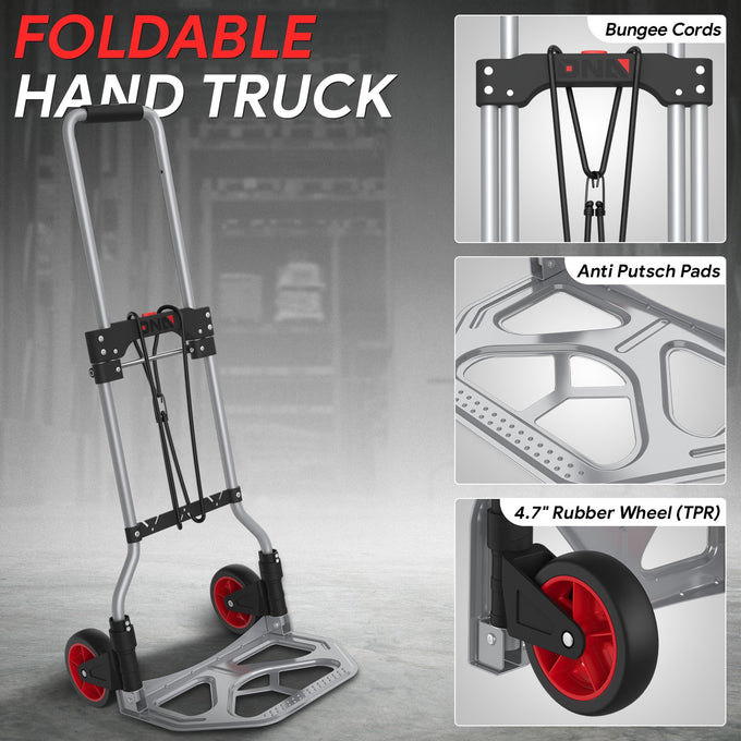 176lbs Load Adjustable Foldable Steel Hand Truck <br> Folding Plate Size: 14.6 in.Lx 10.7 in.W