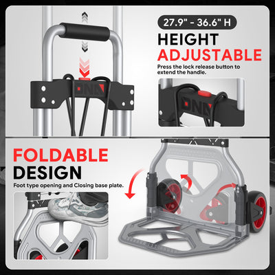 176lbs Load Adjustable Foldable Steel Hand Truck <br> Folding Plate Size: 14.6 in.Lx 10.7 in.W