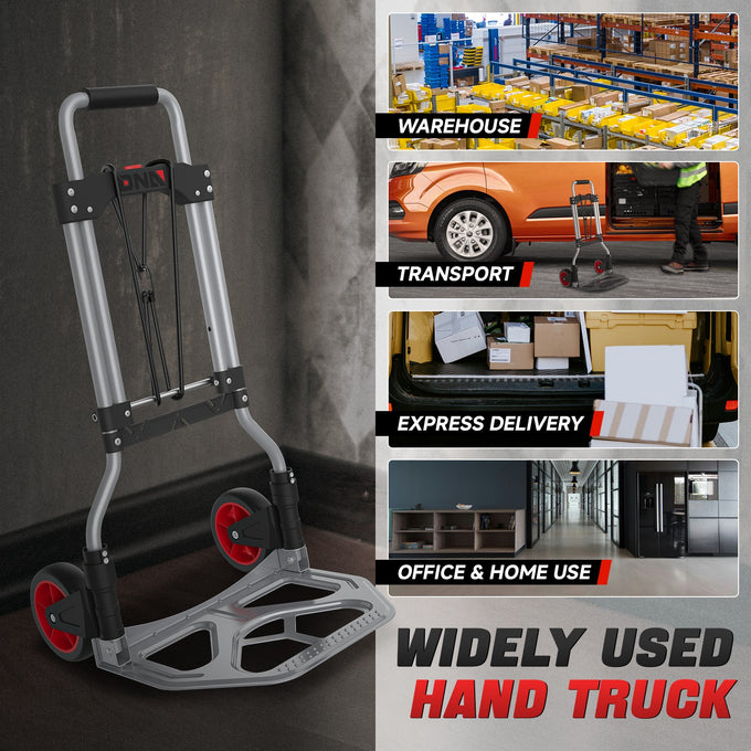 176lbs Load Adjustable Foldable Steel Hand Truck <br> Folding Plate Size: 14.6 in.Lx 10.7 in.W