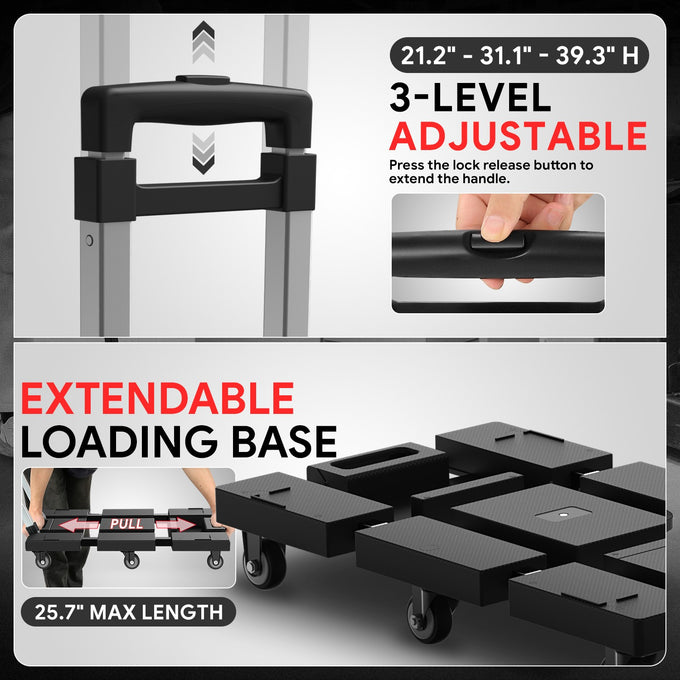 176lbs Load Adjustable Foldable Steel Hand Truck <br> Folding Plate Size: 21.85 in.Lx 14.17 in.W