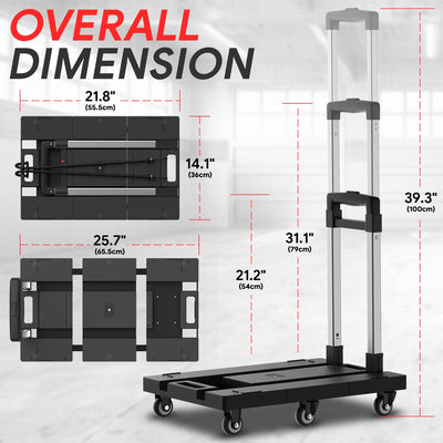 176lbs Load Adjustable Foldable Steel Hand Truck <br> Folding Plate Size: 21.85 in.Lx 14.17 in.W