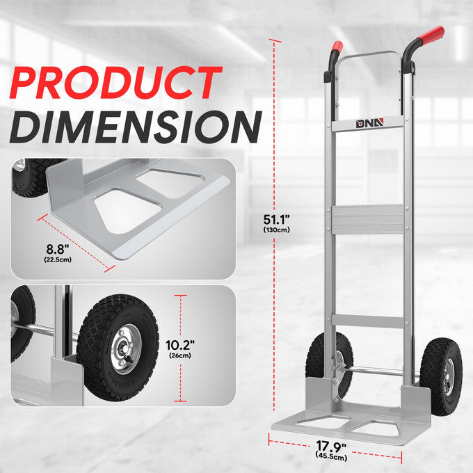 550lbs Load Aluminum Anti-Slip Hand Truck <br> Overall Dimension: 51.1 in. X 17.9 in.