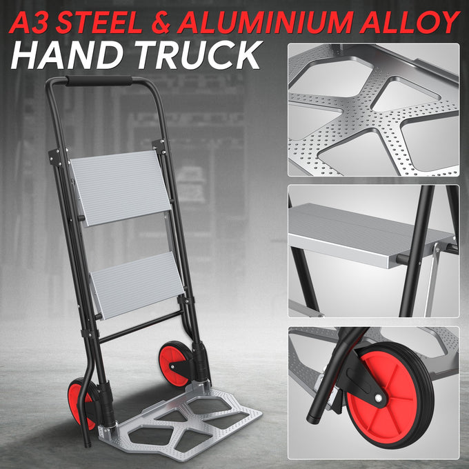 2-in-1 Folding Hand Truck & Ladder, 220 lbs Capacity <br> Overall Dimension: 51.1 in. X 17.9 in.