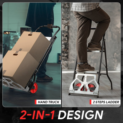 2-in-1 Folding Hand Truck & Ladder, 220 lbs Capacity <br> Overall Dimension: 51.1 in. X 17.9 in.