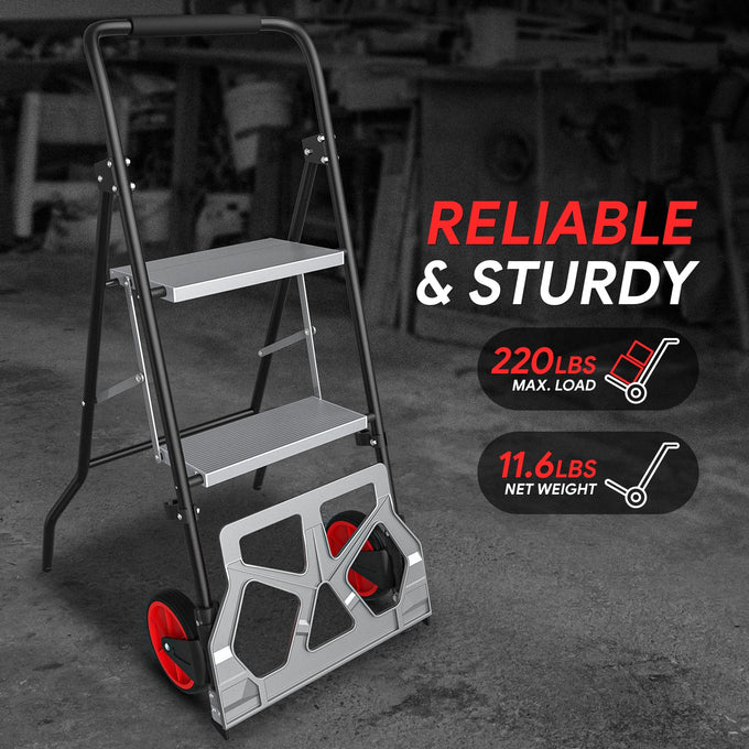 2-in-1 Folding Hand Truck & Ladder, 220 lbs Capacity <br> Overall Dimension: 51.1 in. X 17.9 in.