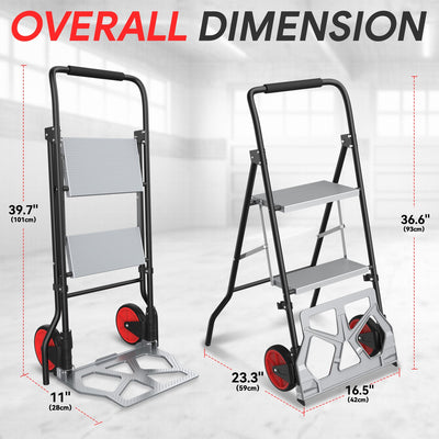 2-in-1 Folding Hand Truck & Ladder, 220 lbs Capacity <br> Overall Dimension: 51.1 in. X 17.9 in.