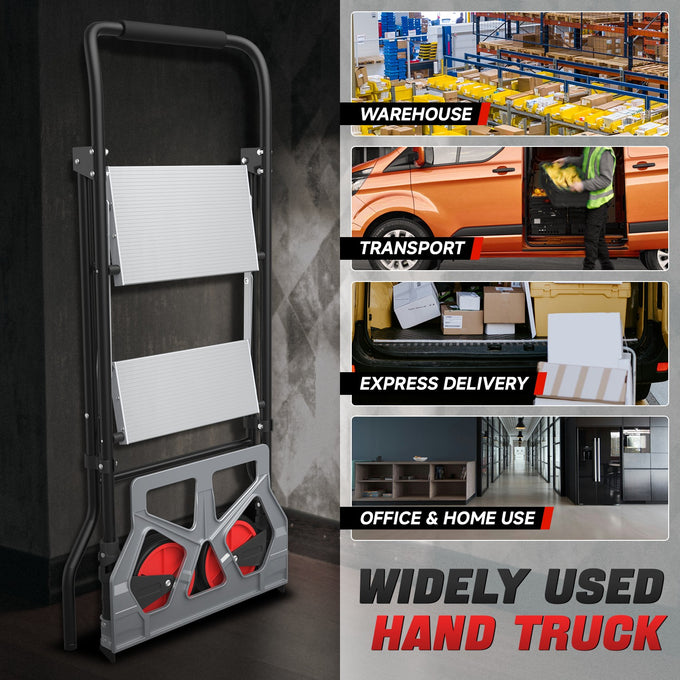 2-in-1 Folding Hand Truck & Ladder, 220 lbs Capacity <br> Overall Dimension: 51.1 in. X 17.9 in.