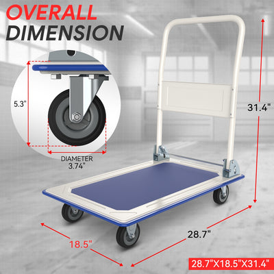 2-IN-1 330 LBS Folding Platform Hand Truck w/Wheel <br> Overall size: 28.7 in. X 18.5 in. X 31.4 in.