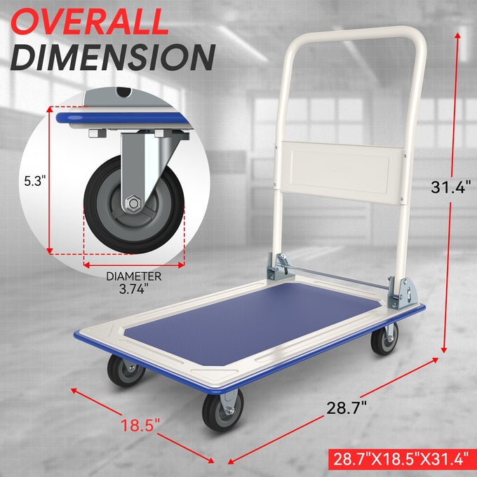 2-IN-1 330 LBS Folding Platform Hand Truck w/Wheel <br> Overall size: 28.7 in. X 18.5 in. X 31.4 in.