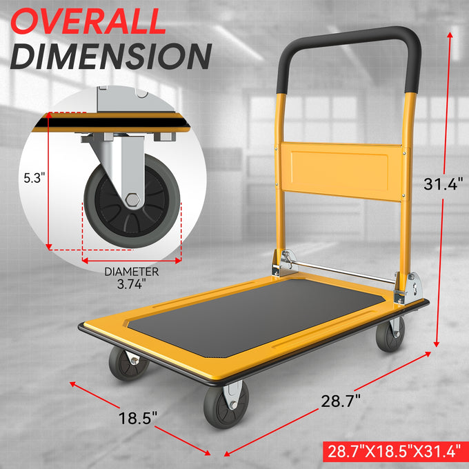 2-IN-1 440 LBS Folding Platform Hand Truck w/Wheel <br> Overall size: 28.7 in. X 18.5 in. X 31.4 in.